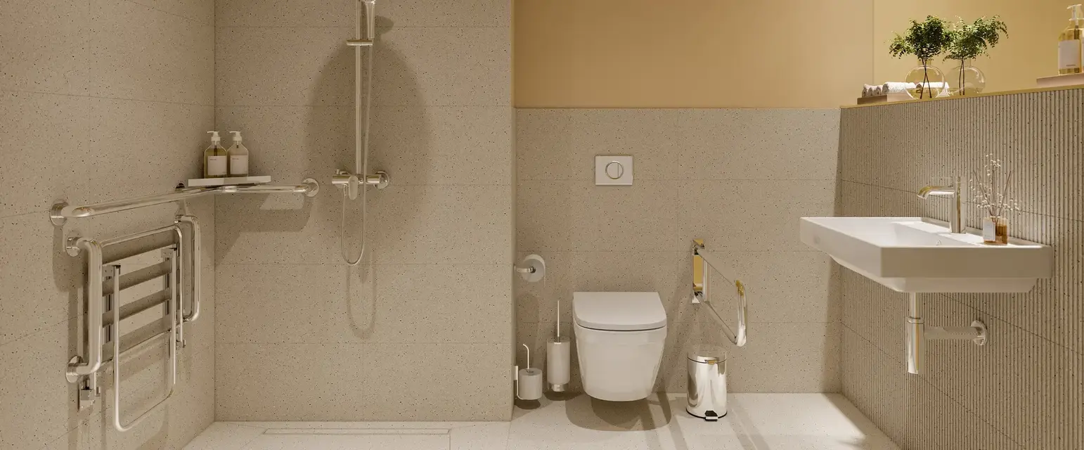 a bathroom with a sink and shower