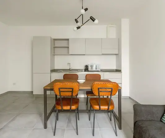 a dining table in a room