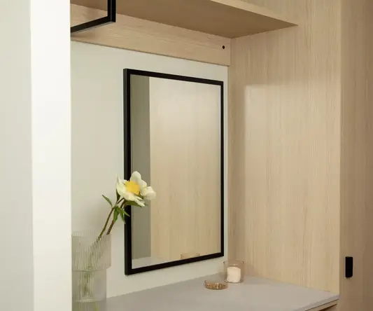 a mirror on a counter