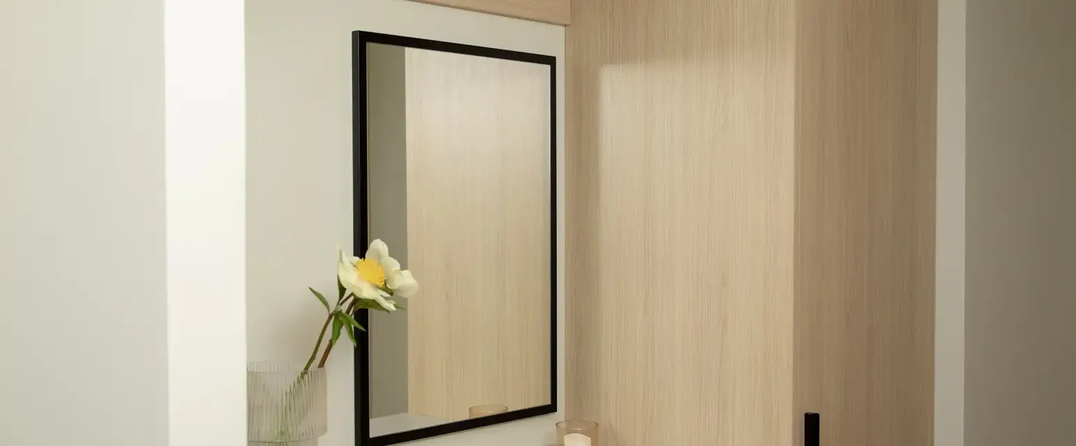 a mirror on a counter