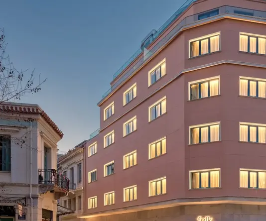 a building with lights on