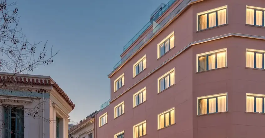 a building with lights on