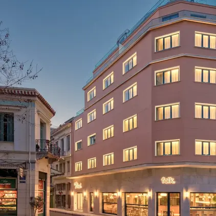 a building with lights on