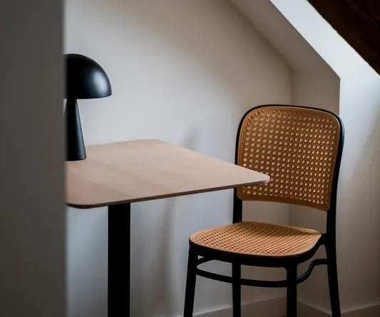 a chair and table in a room