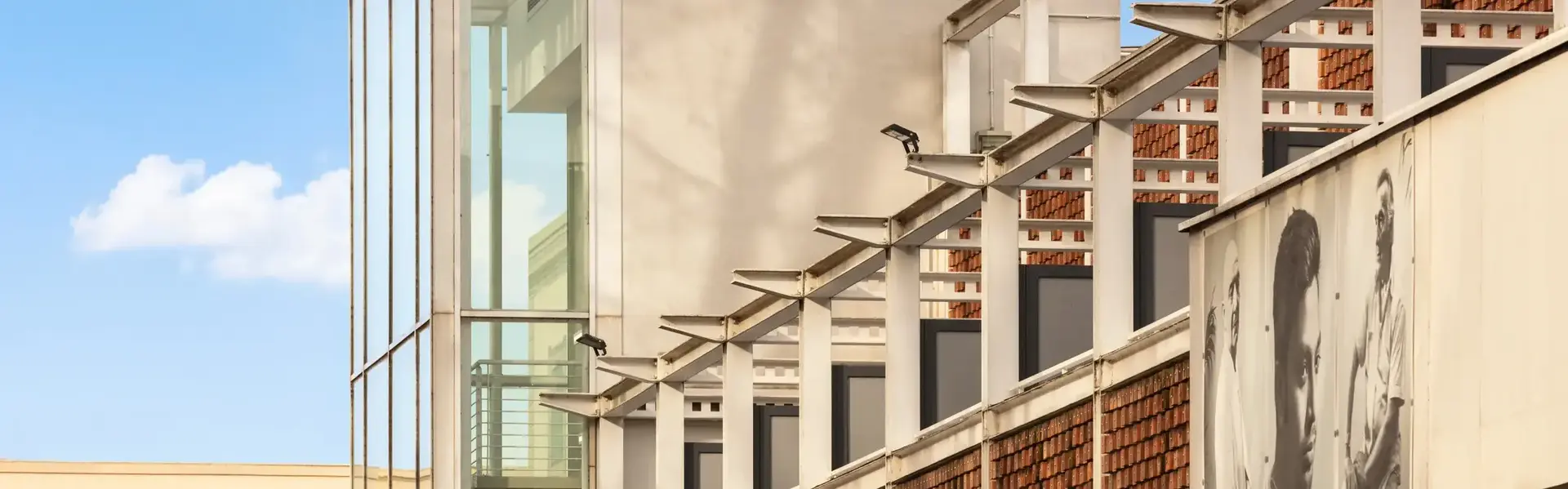 a building with a glass wall