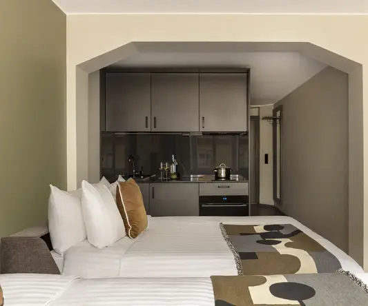 a bed in a room