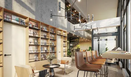 a room with chairs and a table