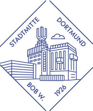 a blue line drawing of a building