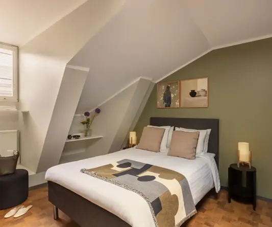 a bed in a room