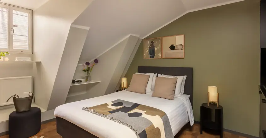a bed in a room
