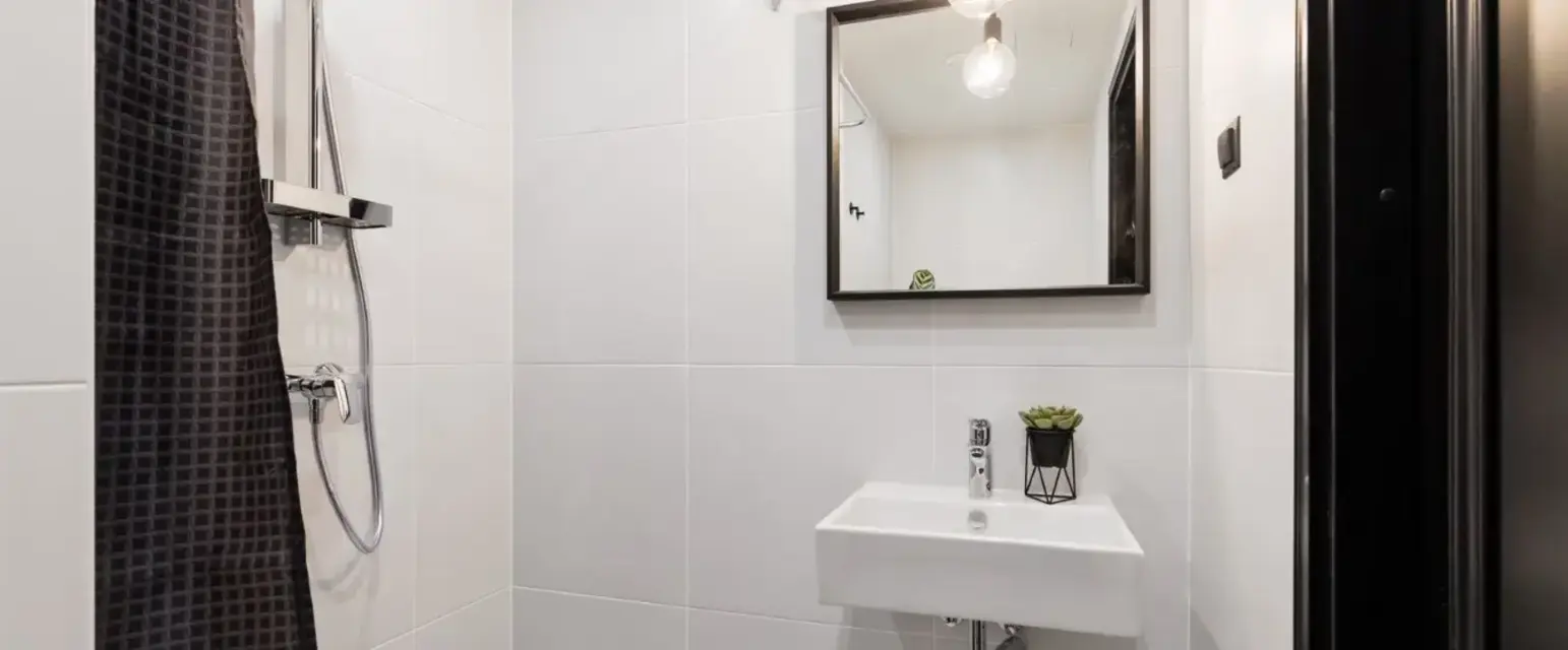 a bathroom with a sink and mirror