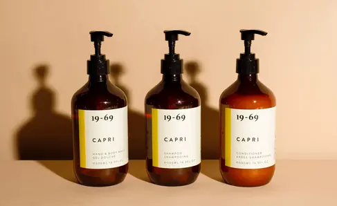 a group of bottles with labels