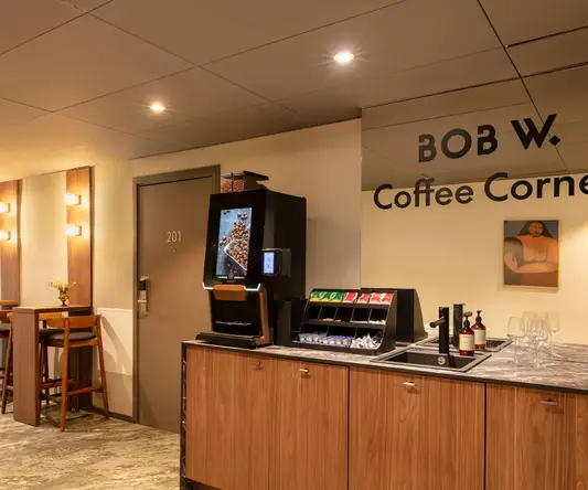 a coffee machine in a room