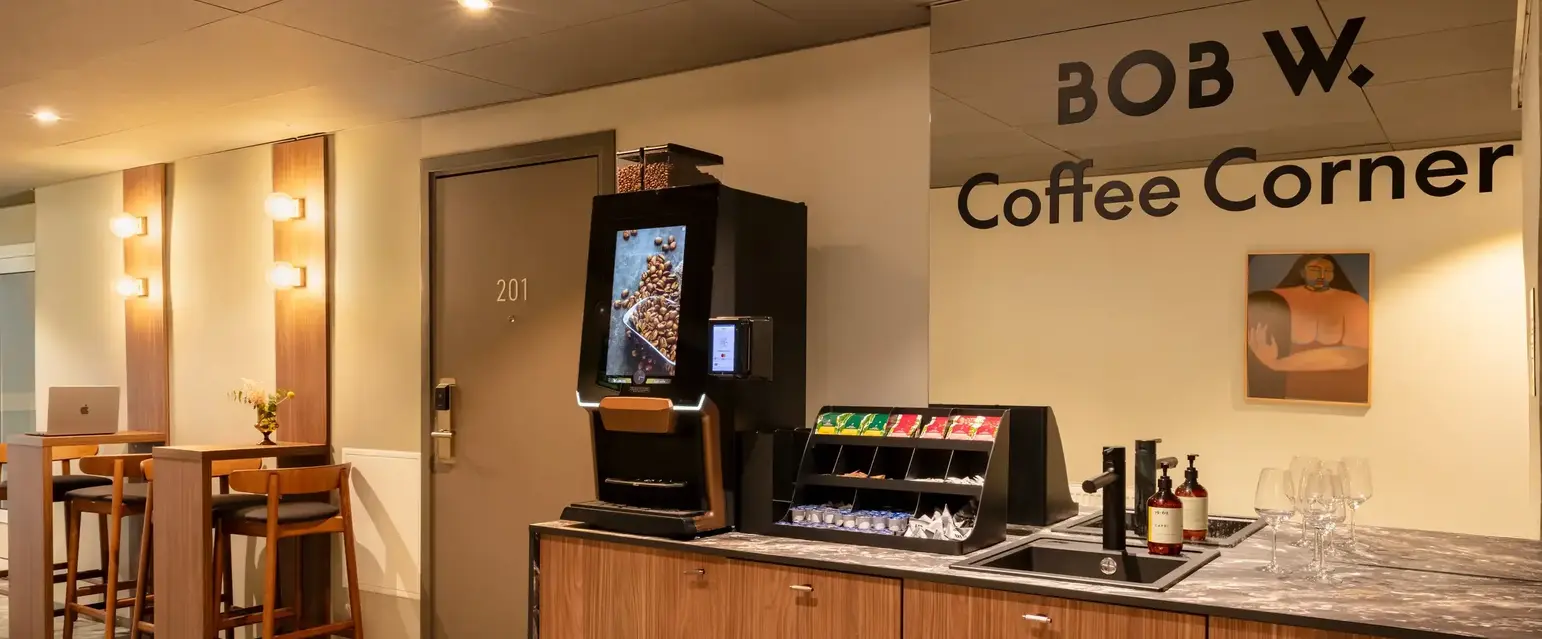 a coffee machine in a room