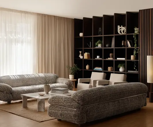 a living room with a couch and a coffee table