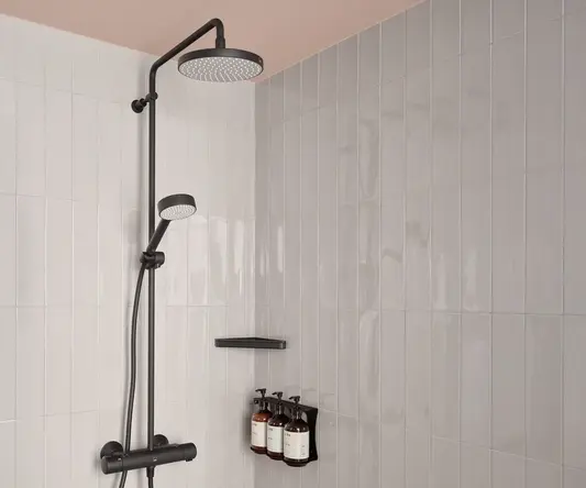 a shower with a shower head
