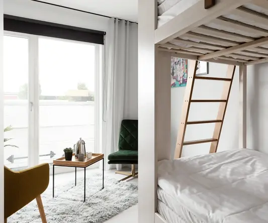a bunk bed in a room