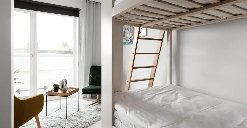 a bunk bed in a room