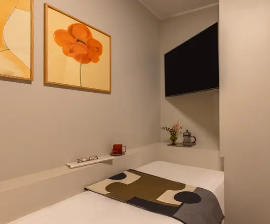 a small bed in a room