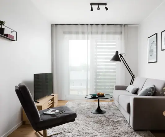 a living room with a couch and a tv