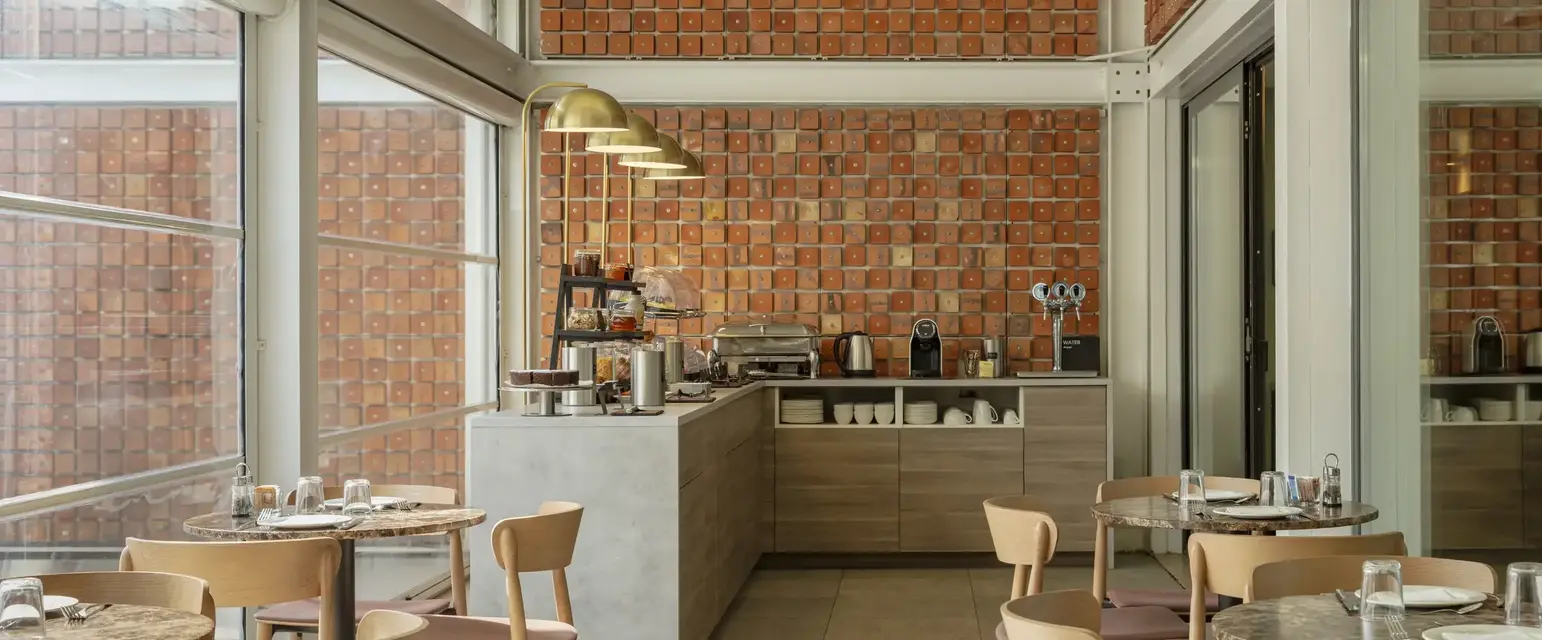 a room with a table and chairs