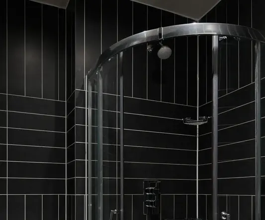 a shower with a glass door