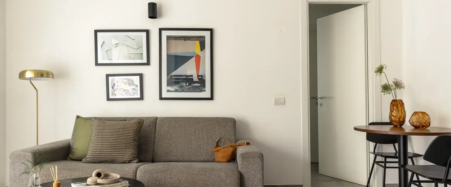 a living room with a couch and a coffee table