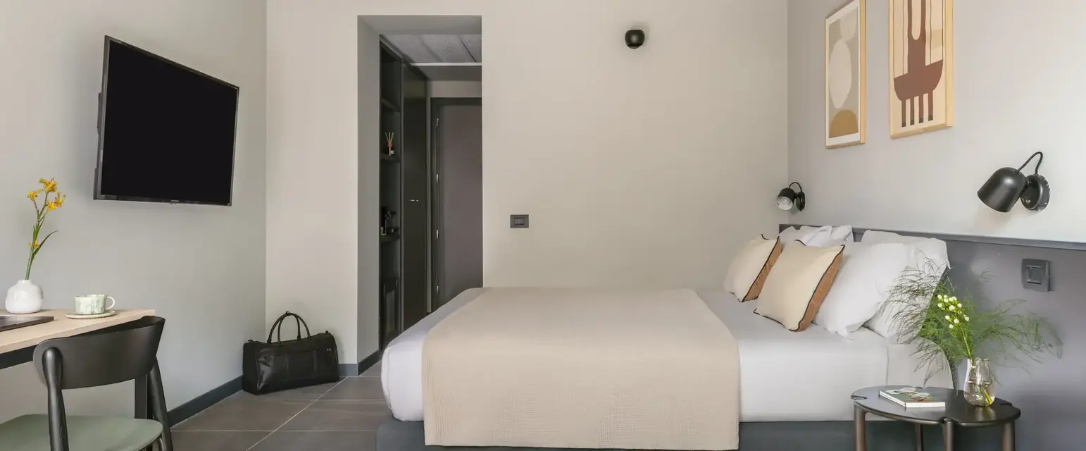 a bed in a room