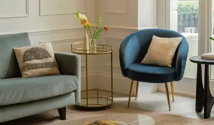 a room with a couch and a table