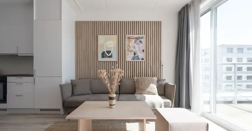 a living room with a couch and a coffee table