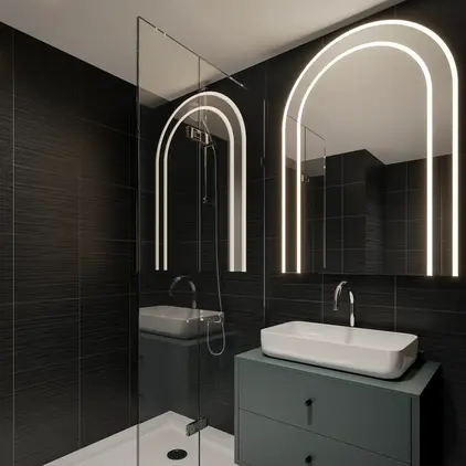 a bathroom with a sink and shower