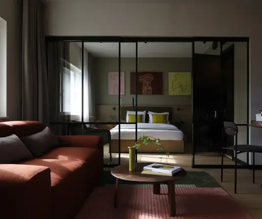 a room with a bed and a couch