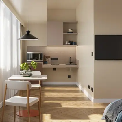 a room with a tv and a bed